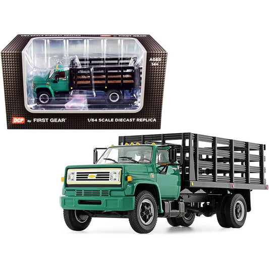 Chevrolet C65 Stake Truck Green and Black 1/64 Diecast Model by DCP/First Gear