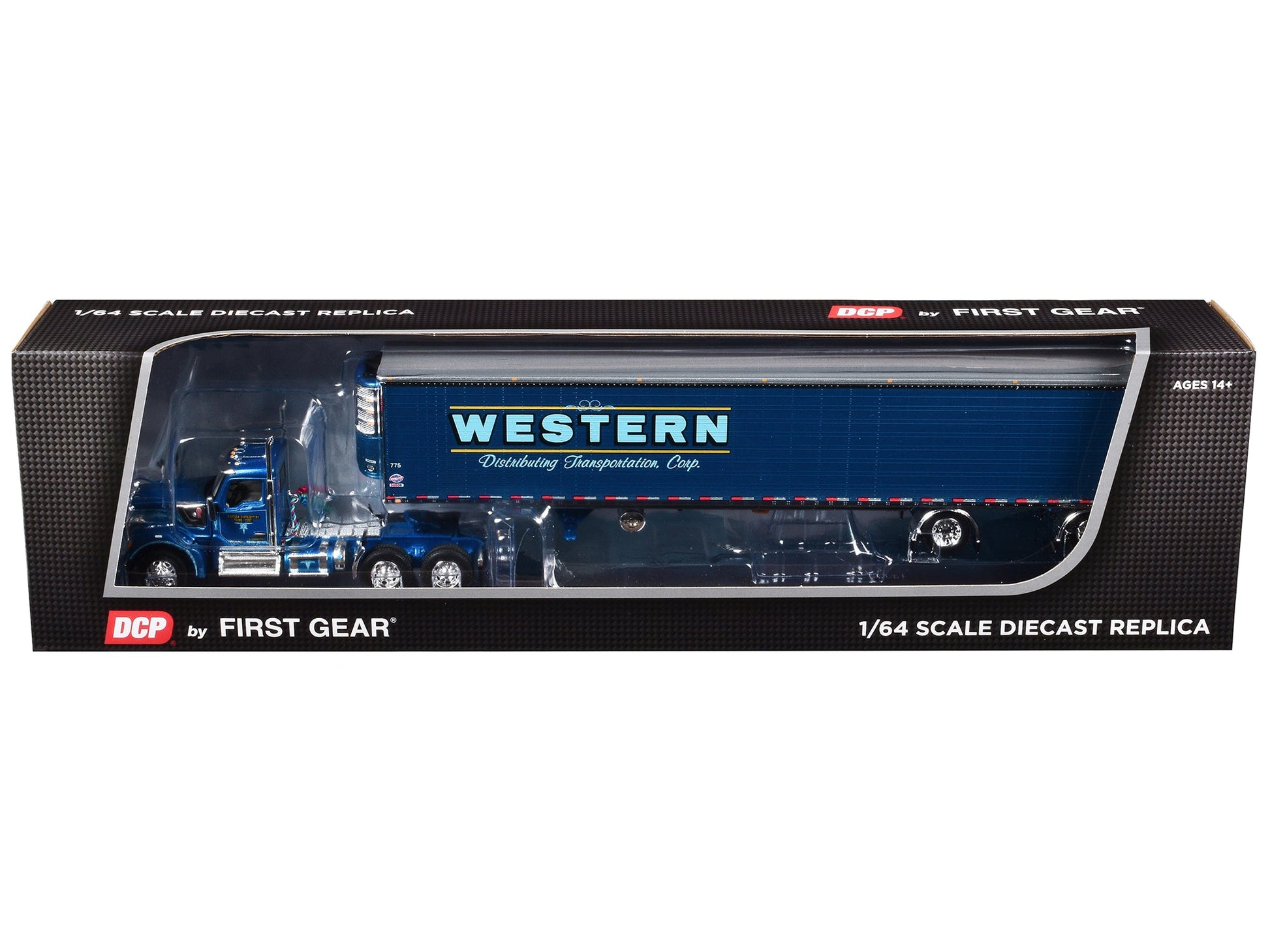 Kenworth W990 with Day Cab and 53' Utility Refrigerated Ribbed Sided Spread-Axle Trailer Blue "Western Distributing" 1/64 Diecast Model by DCP/First Gear