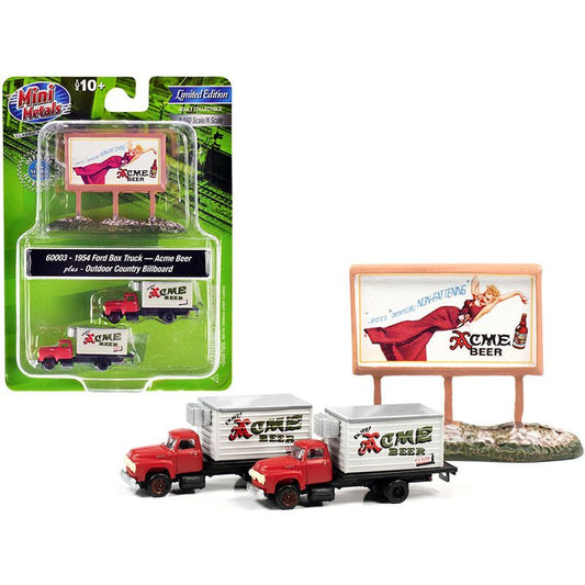 1954 Ford Box Truck 2 pieces Red and White with Country Billboard "Acme Beer" 1/160 (N) Scale Models by Classic Metal Works