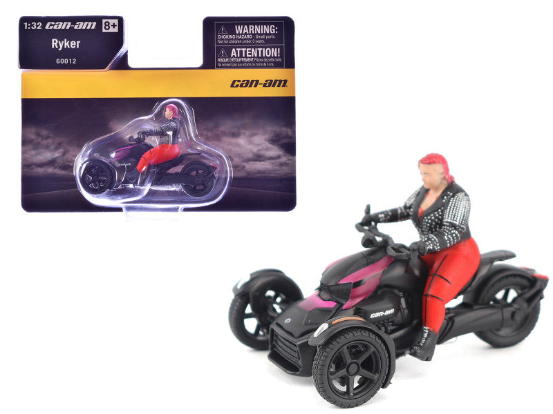 Can-Am Ryker 3-Wheel Motorcycle Pink Punk and Black with Driver Figure 1/32 Diecast Model by BRP Models