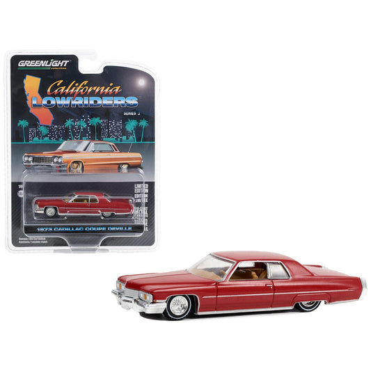 1973 Cadillac Coupe deVille Lowrider Custom Maroon "California Lowriders" Series 3 1/64 Diecast Model Car by Greenlight