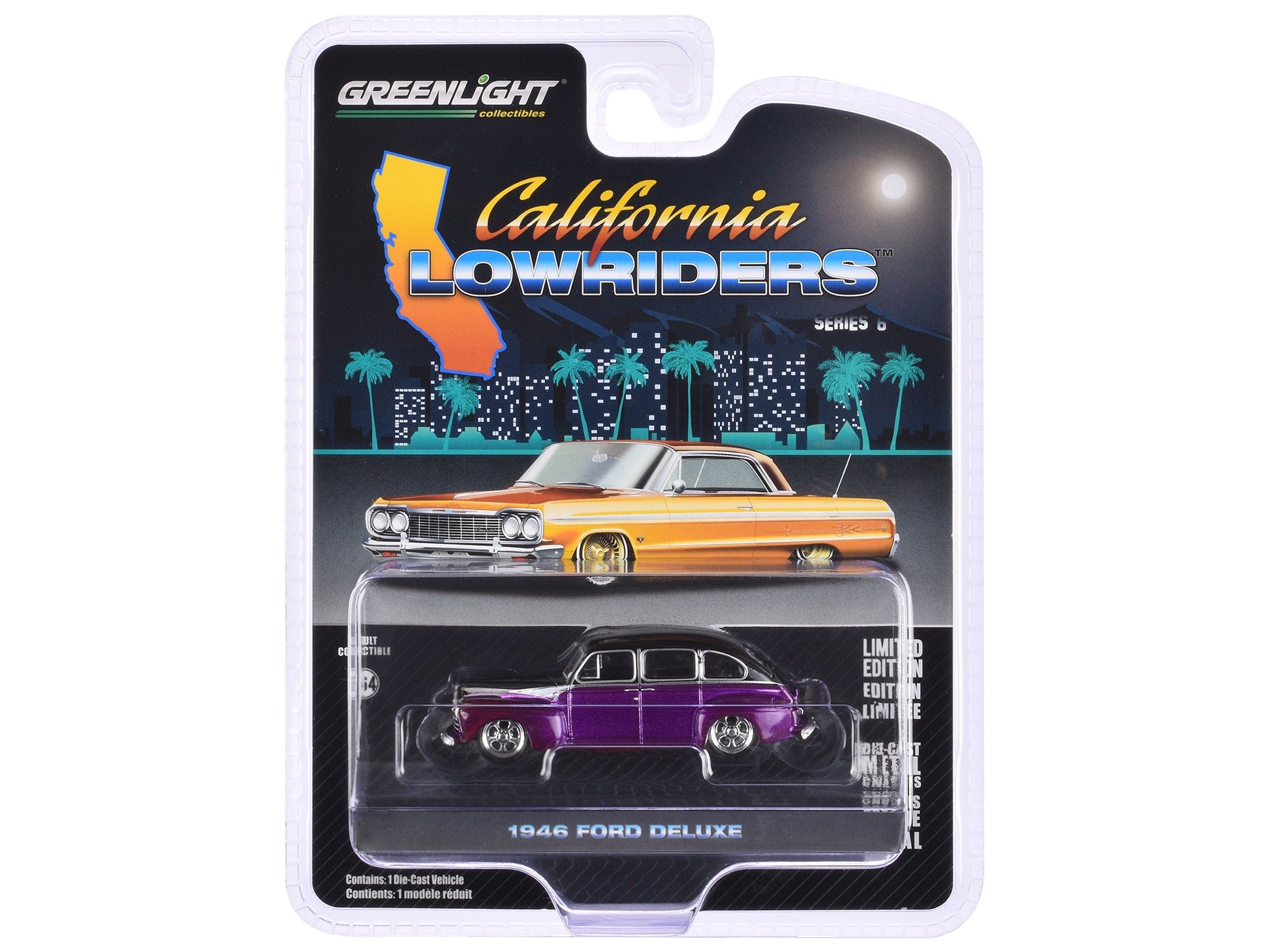 1946 Ford Fordor Super Deluxe Dark Purple Metallic and Black "California Lowriders" Series 6 1/64 Diecast Model Car by Greenlight