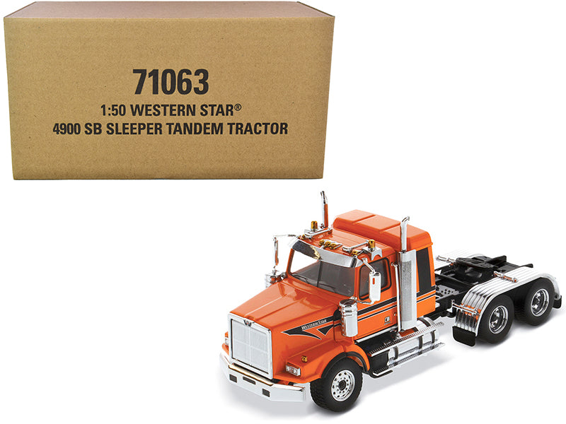 Western Star 4900 SB Tandem Sleeper Cab Truck Tractor Orange with Black Stripes "Transport Series" 1/50 Diecast Model by Diecast Masters