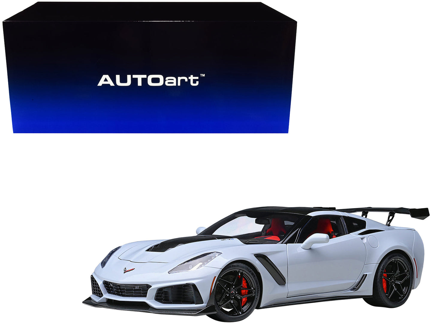 2019 Chevrolet Corvette C7 ZR1 Ceramic Matrix Gray Metallic with Carbon Top 1/18 Model Car by Autoart