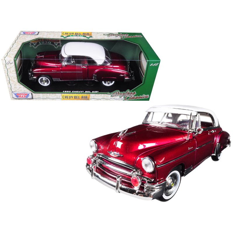 1950 Chevrolet Bel Air Burgundy with White Roof 1/18 Diecast Model Car by Motormax