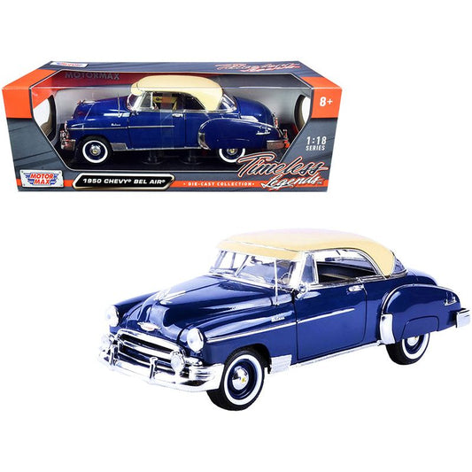 1950 Chevrolet Bel Air Dark Blue with Cream Top "Timeless Legends" 1/18 Diecast Model Car by Motormax