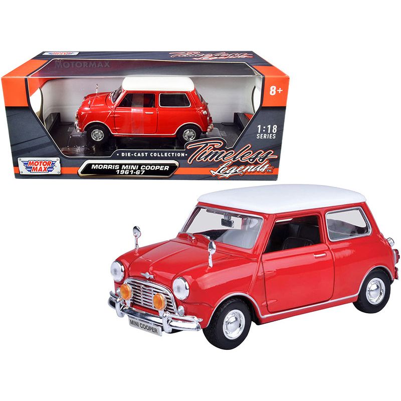 1961-1967 Morris Mini Cooper Red with White Top "Timeless Legends" 1/18 Diecast Model Car by Motormax