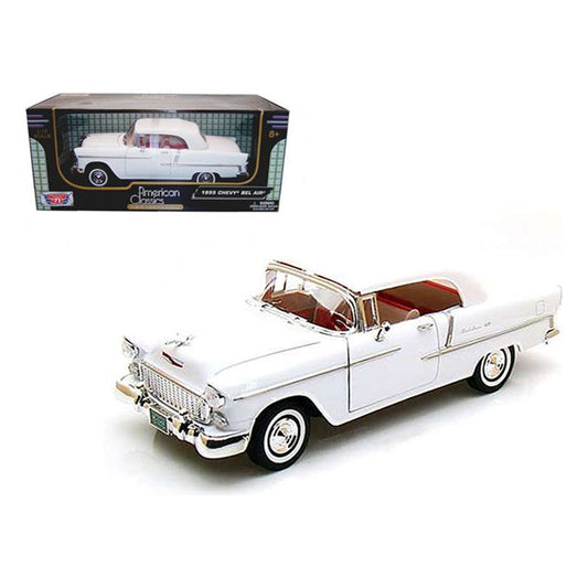 1955 Chevrolet Bel Air Soft Top Convertible White 1/18 Diecast Model Car by Motormax