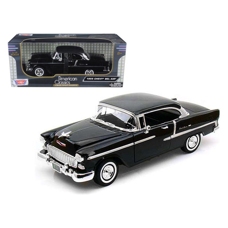 1955 Chevrolet Bel Air Hard Top Black 1/18 Diecast Car Model by Motormax