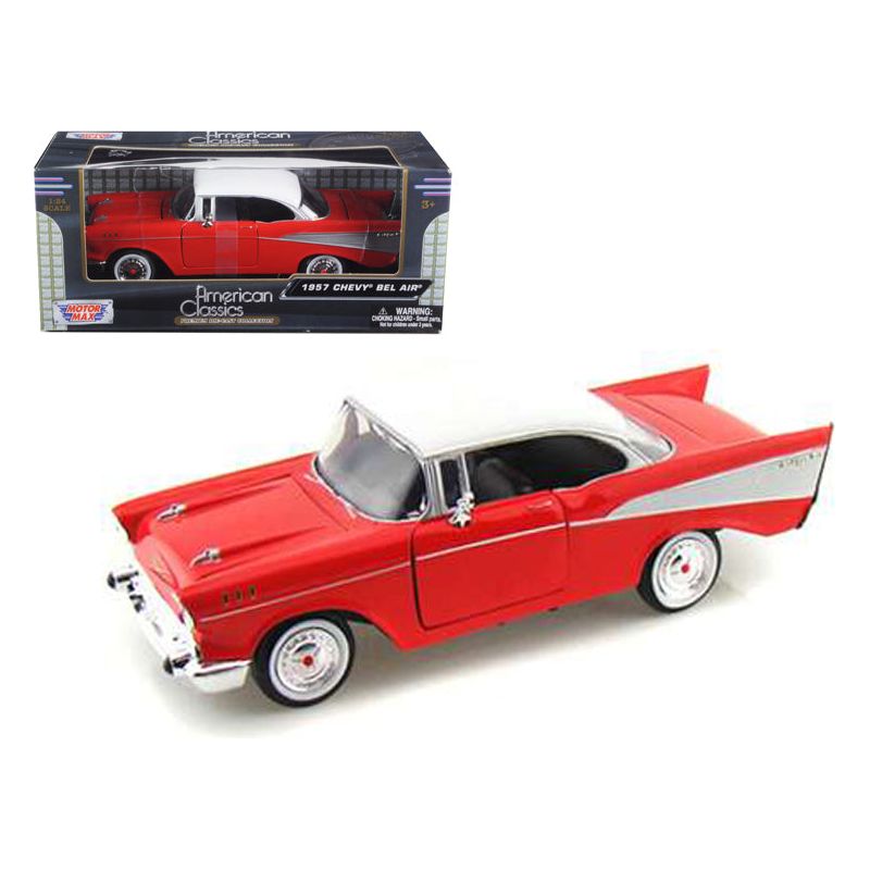 1957 Chevrolet Bel Air Red with White Top 1/24 Diecast Model Car by Motormax