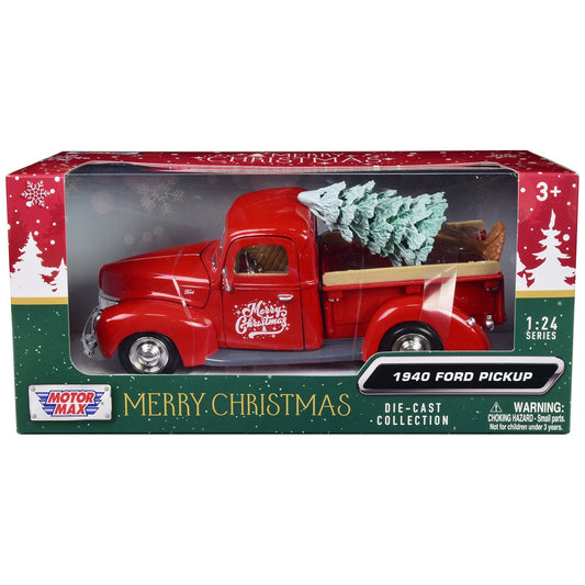 1940 Ford Pickup Truck Red "Merry Christmas" with Tree Accessory 1/24 Diecast Model Car by Motormax