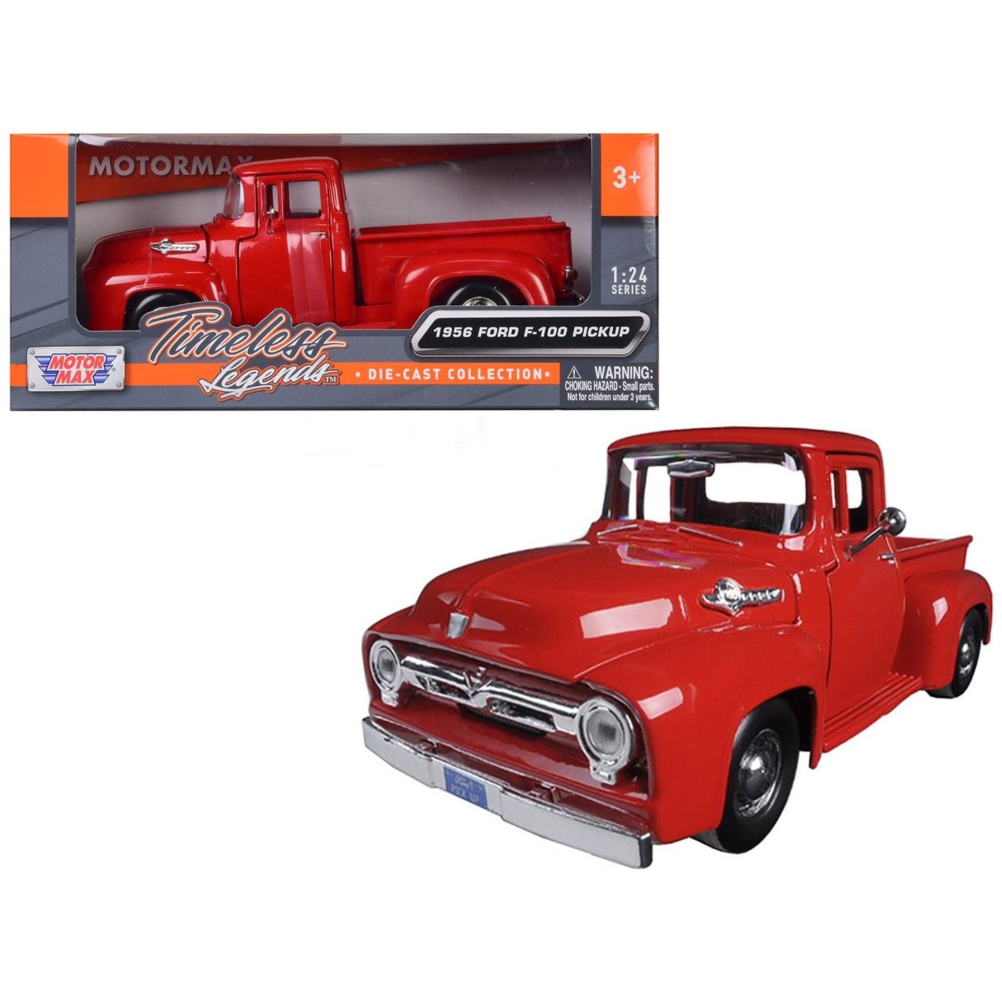 1956 Ford F-100 Pickup Red 1/24 Diecast Model Car by Motormax