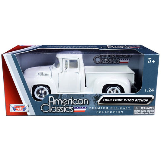 1956 Ford F-100 Pickup Truck White with Whitewall Tires "American Classics" 1/24 Diecast Model Car by Motormax