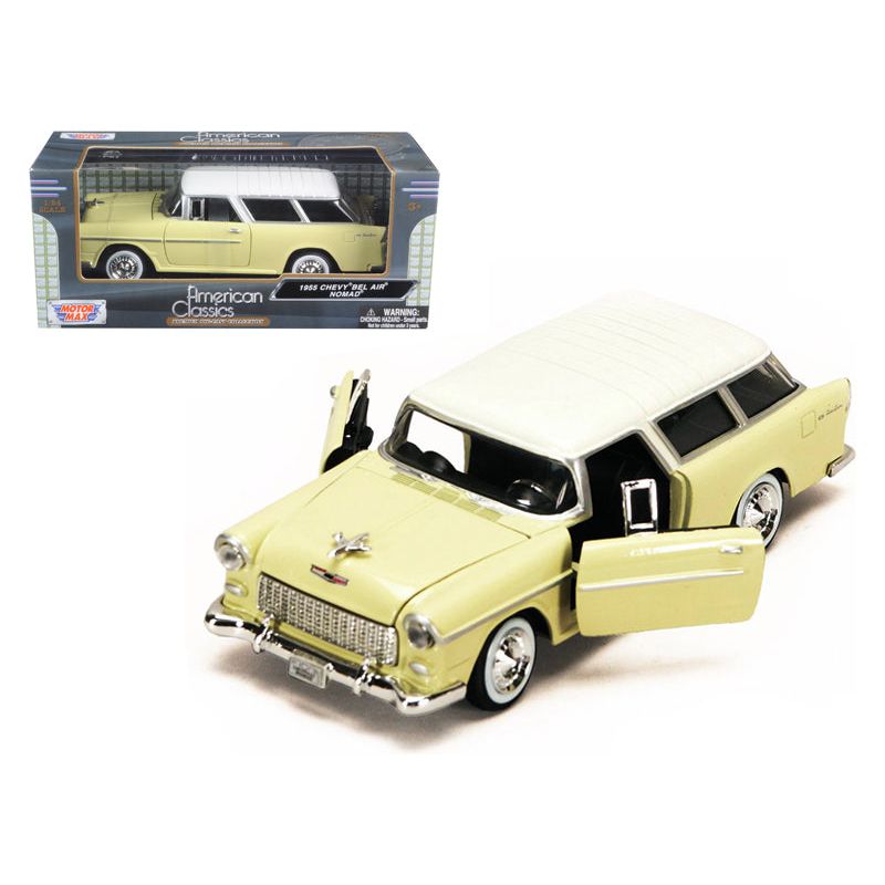 1955 Chevrolet Bel Air Nomad Yellow with White Top 1/24 Diecast Model Car by Motormax