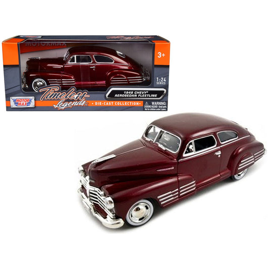 1948 Chevrolet Aerosedan Fleetline Dark Red Metallic 1/24 Diecast Model Car by Motormax