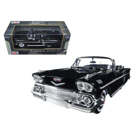 1958 Chevrolet Impala Convertible Black 1/24 Diecast Model Car by Motormax