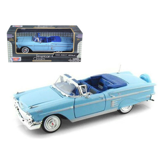 1958 Chevrolet Impala Convertible Blue 1/24 Diecast Model Car by Motormax