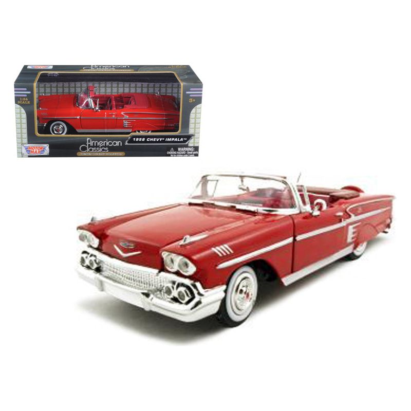 1958 Chevrolet Impala Convertible Red 1/24 Diecast Model Car by Motormax