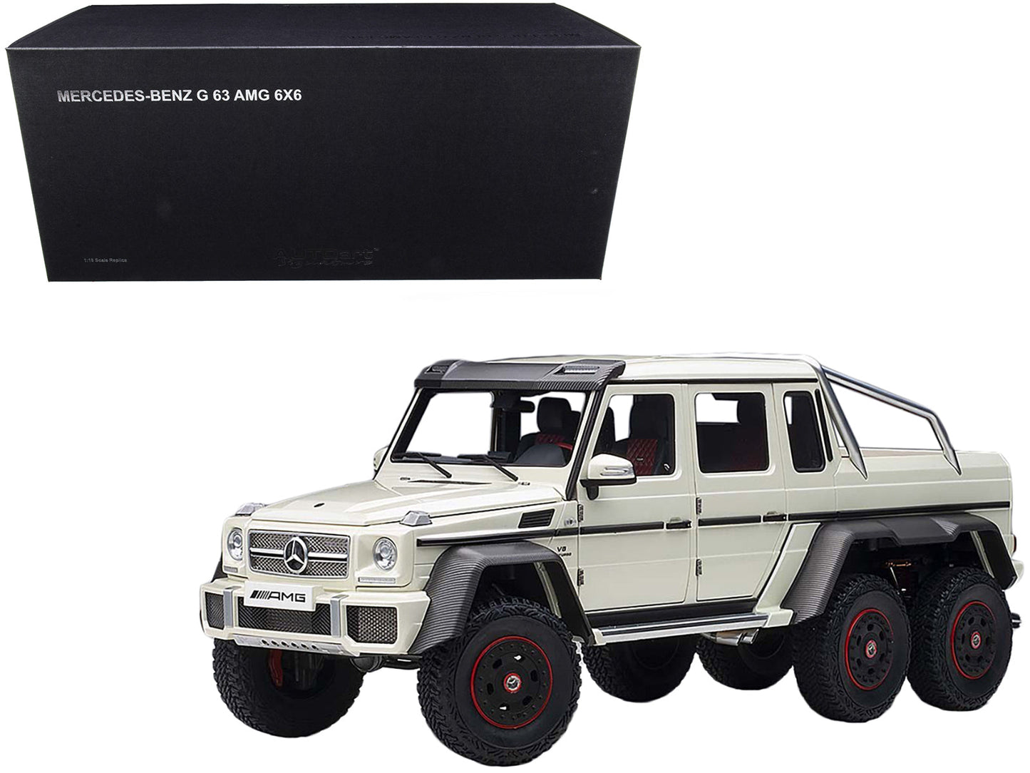 Mercedes Benz G63 AMG 6x6 Designo Diamond White with Carbon Accents 1/18 Model Car by Autoart