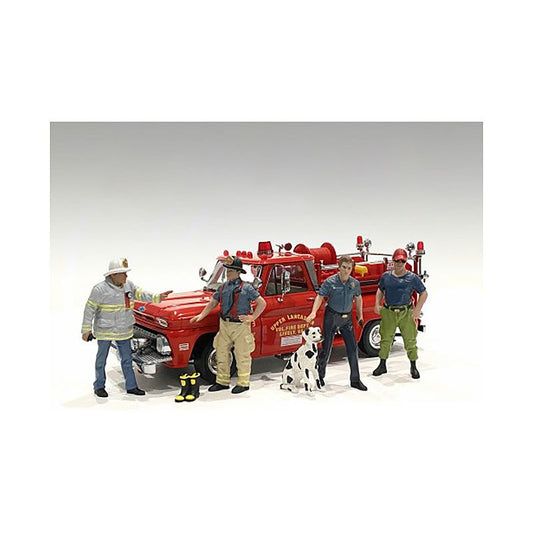 "Firefighters" 6 piece Figure Set (4 Males 1 Dog 1 Accessory) for 1/18 Scale Models by American Diorama