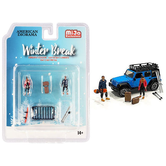 "Winter Break" Diecast Set of 6 pieces (2 Figurines and 4 Accessories) for 1/64 Scale Models by American Diorama