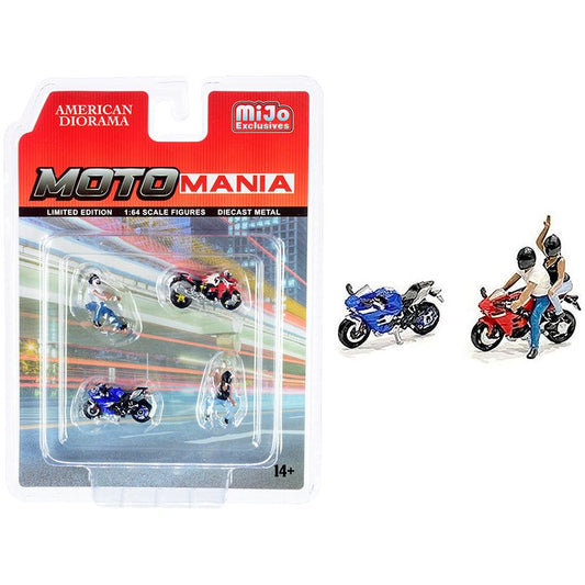 "Motomania" 4 piece Diecast Set (2 Figurines and 2 Motorcycles) for 1/64 Scale Models by American Diorama