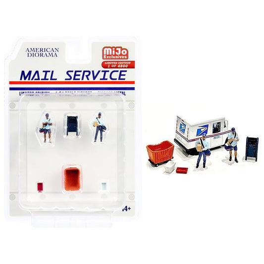 "Mail Service" 6 piece Diecast Set (2 Male Mail Carrier Figurines and 4 Accessories) Limited Edition to 4800 pieces Worldwide for 1/64 Scale Models by American Diorama