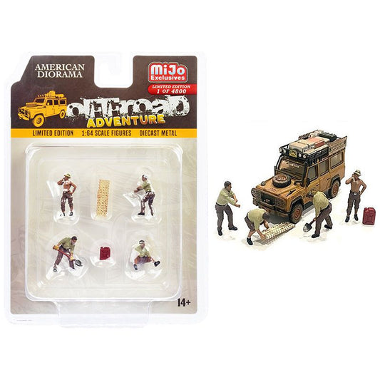 "Off-Road Adventure" 6 piece Diecast Set (4 Male Figurines and 2 Accessories) Limited Edition to 4800 pieces Worldwide for 1/64 Scale Models by American Diorama