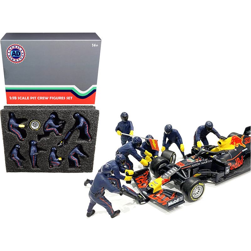 Formula One F1 Pit Crew 7 Figurine Set Team Blue for 1/18 Scale Models by American Diorama