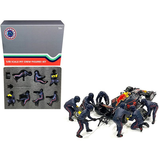 Formula One F1 Pit Crew 7 Figurine Set Team Blue Release II for 1/18 Scale Models by American Diorama