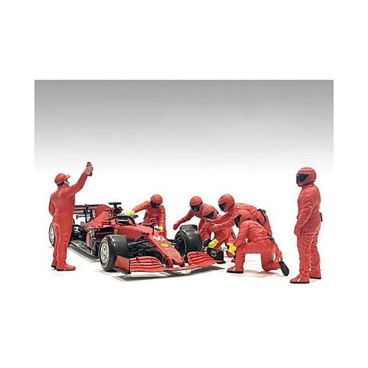 Formula One F1 Pit Crew 7 Figure Set Team Red Release III for 1/18 Scale Models by American Diorama