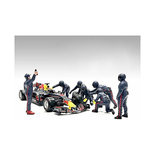 Formula One F1 Pit Crew 7 Figure Set Team Blue Release III for 1/18 Scale Models by American Diorama