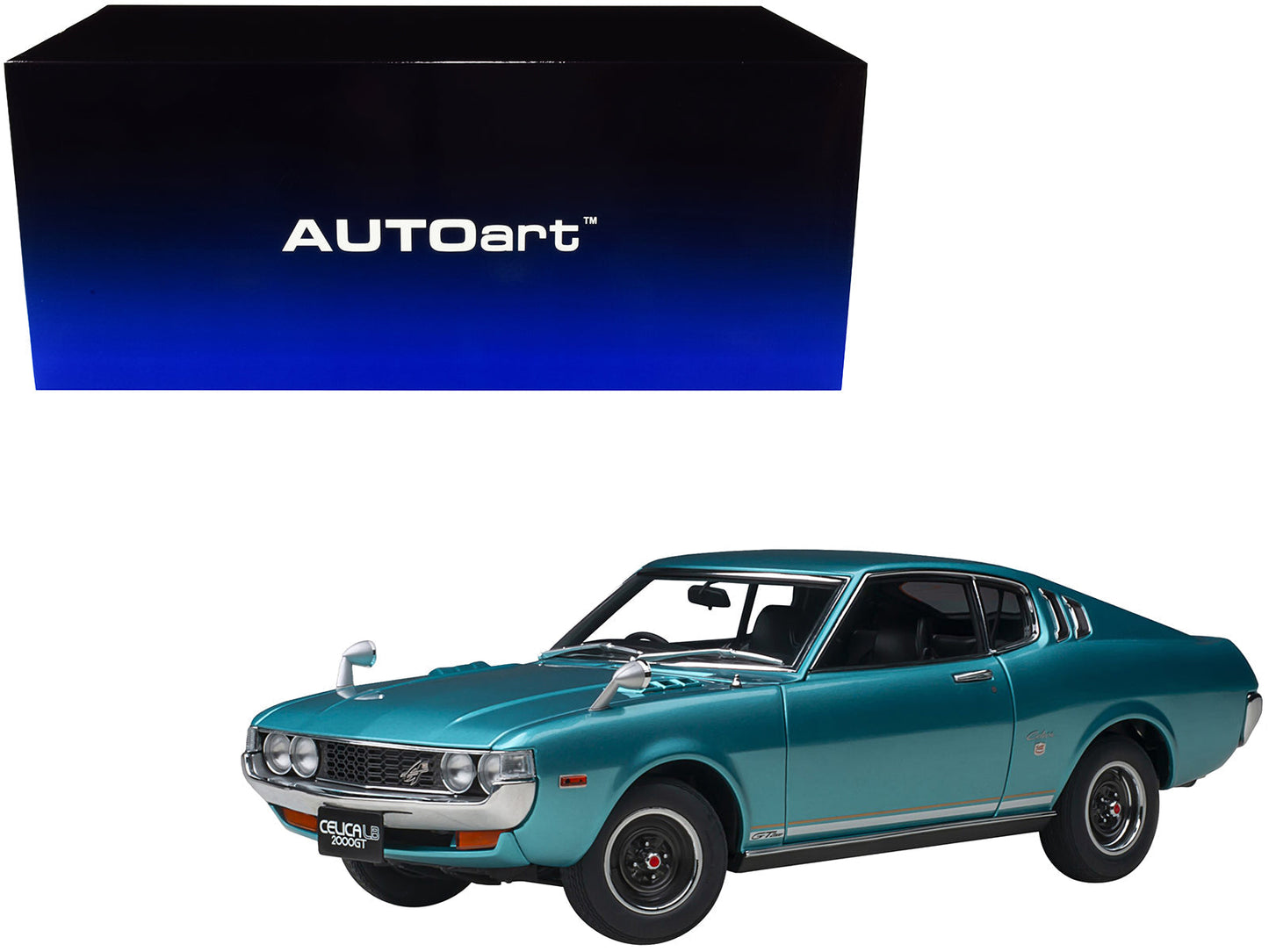 1973 Toyota Celica Liftback 2000GT (RA25) RHD (Right Hand Drive) Turquoise Blue Metallic 1/18 Model Car by Autoart