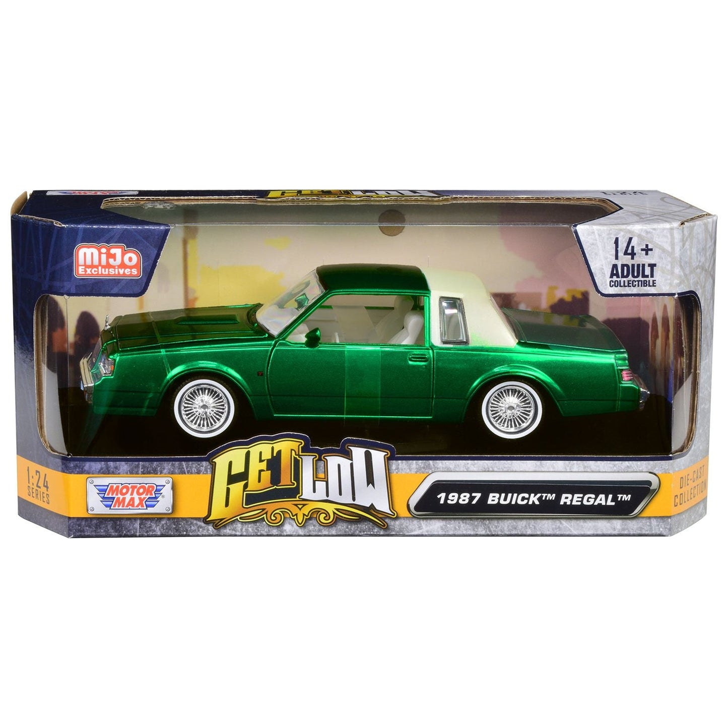 1987 Buick Regal Green Metallic with White Interior "Get Low" Series 1/24 Diecast Model Car by Motormax