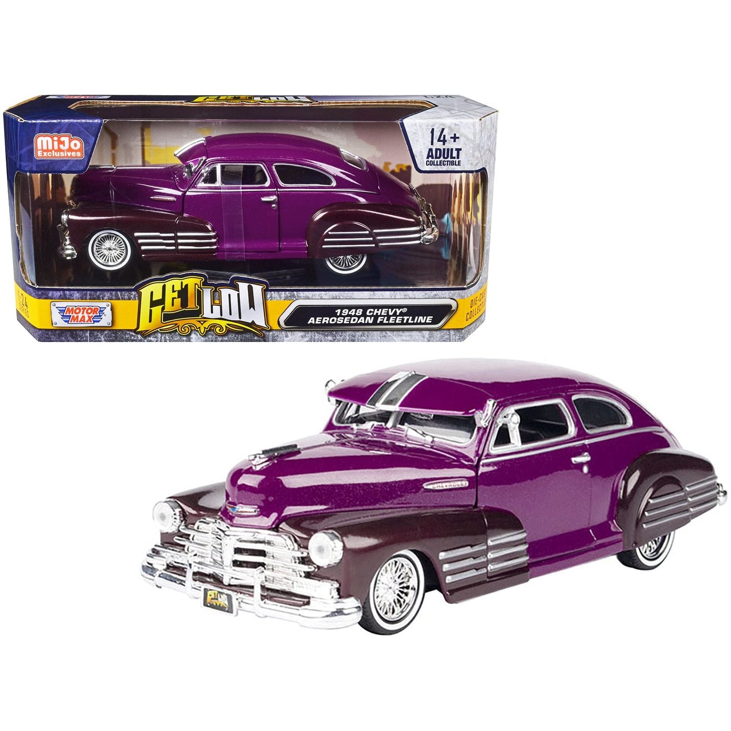 1948 Chevrolet Aerosedan Fleetside Lowrider Purple Metallic and Dark Purple Metallic Two-Tone "Get Low" Series 1/24 Diecast Model Car by Motormax