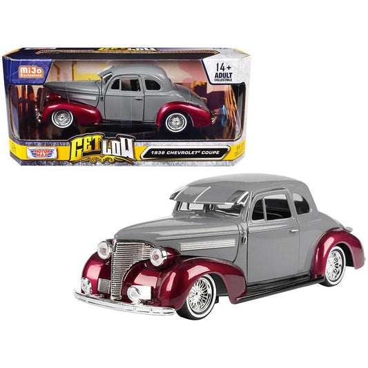 1939 Chevrolet Coupe Lowrider Gray and Red Metallic "Get Low" Series 1/24 Diecast Model Car by Motormax