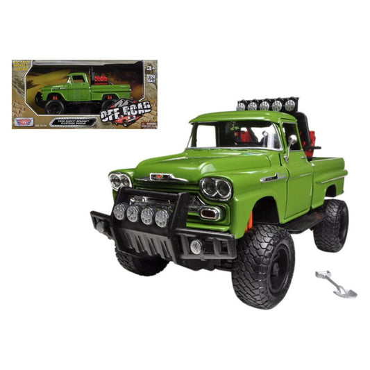 1958 Chevrolet Apache Fleetside Pickup Truck Off Road Green 1/24 Diecast Model by Motormax