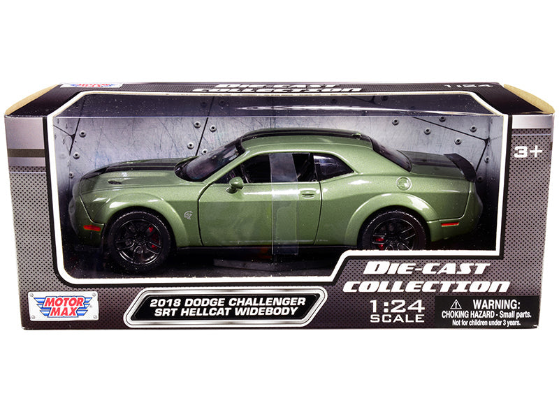 2018 Dodge Challenger SRT Hellcat Widebody Green Metallic with Black Stripes 1/24 Diecast Model Car by Motormax