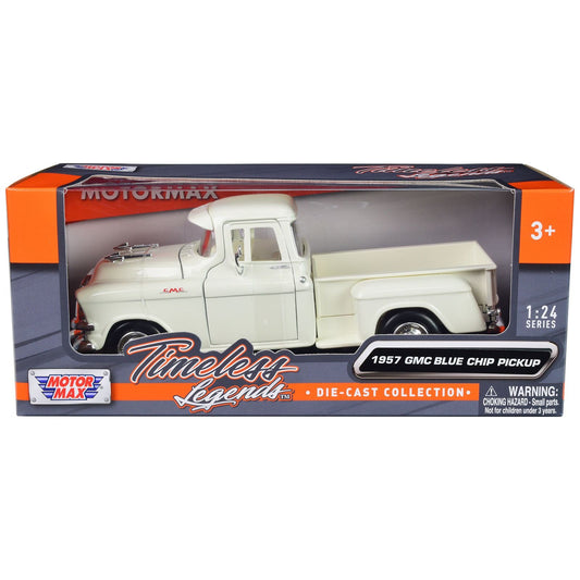 1957 GMC Blue Chip Pickup Truck White "Timeless Legends" Series 1/24 Diecast Model Car by Motormax