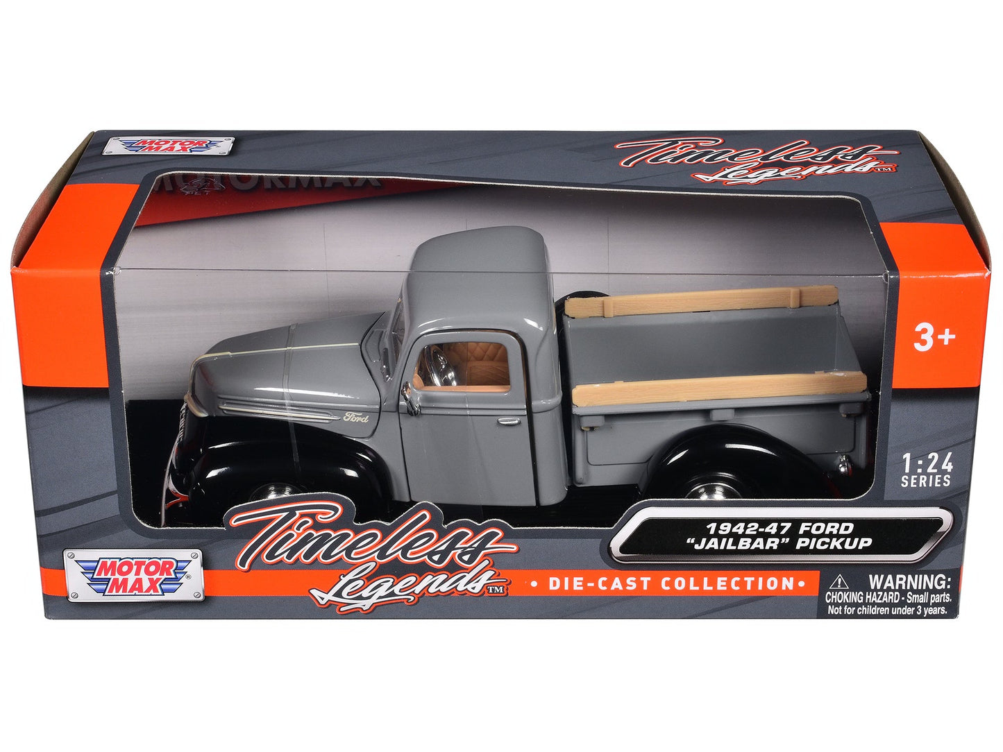 1942-47 Ford "Jailbar" Pickup Truck Gray and Black "Timeless Legends" Series 1/24 Diecast Model Car by Motormax