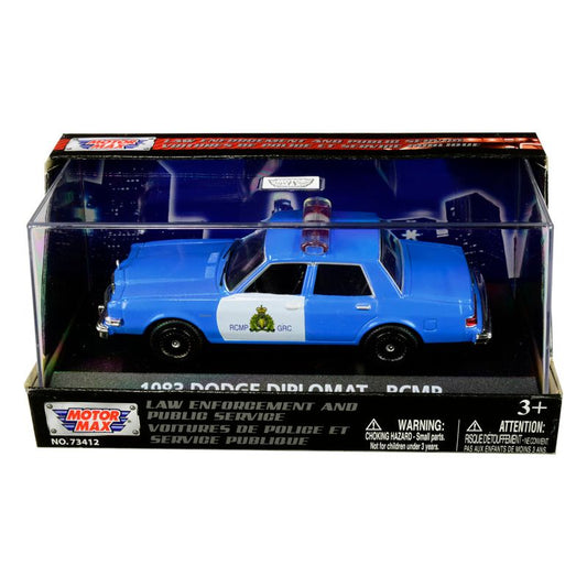 1983 Dodge Diplomat "Royal Canadian Mounted Police" (RCMP) Light Blue and White 1/43 Diecast Model Car by Motormax