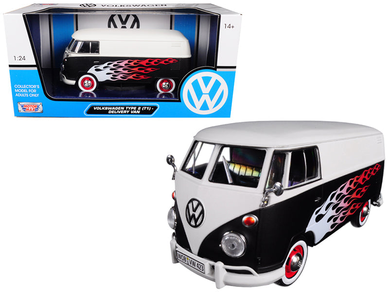 Volkswagen Type 2 (T1) Delivery Van with Flames 1/24 Diecast Car Model by Motormax