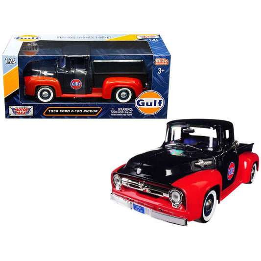 1956 Ford F-100 Pickup Truck "Gulf" Dark Blue and Red 1/24 Diecast Model Car by Motormax