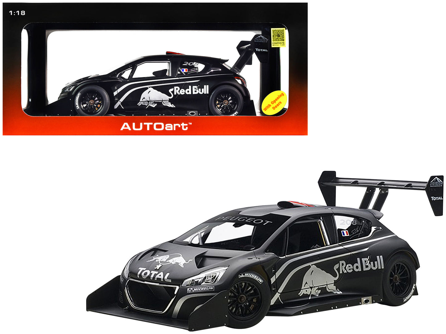 Peugeot 208 T16 Pikes Peak "Red Bull" Presentation Car Black 1/18 Model Car by Autoart