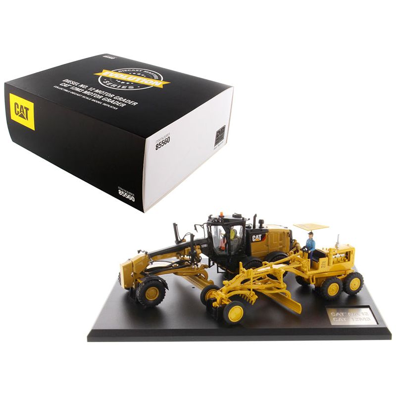 Cat Caterpillar No. 12 Motor Grader (Circa 1939-1959) and Cat Caterpillar 12M3 Motor Grader (Current) with Operators "Evolution Series" Set of 2 pieces 1/50 Diecast Models by Diecast Masters