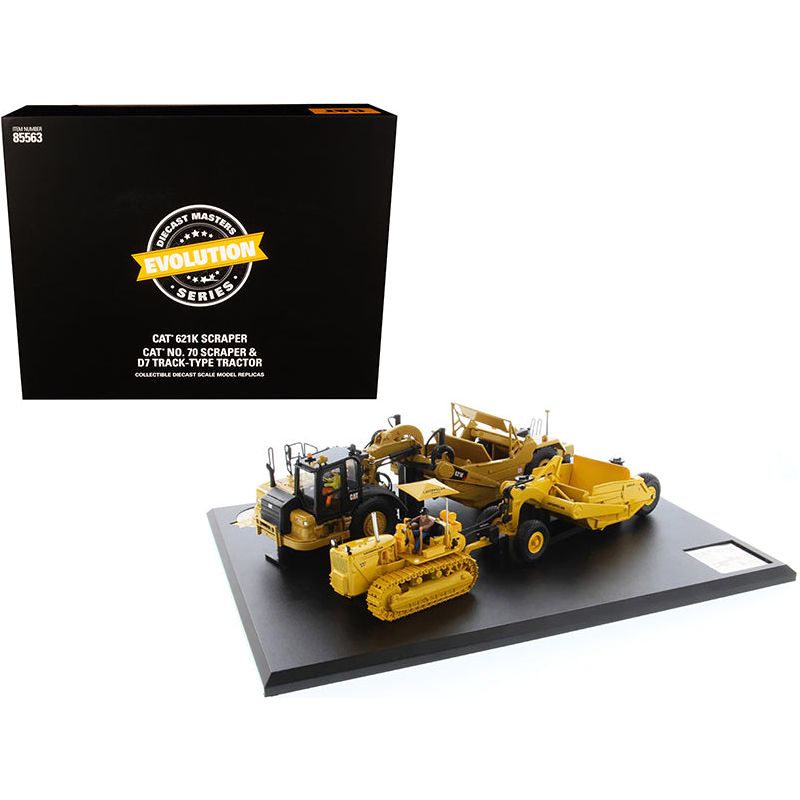 CAT Caterpillar 621K Tractor Scraper and CAT Caterpillar D7 Track-Type Tractor with No. 70 Scraper Set "Evolution Series" 1/50 Diecast Models by Diecast Masters