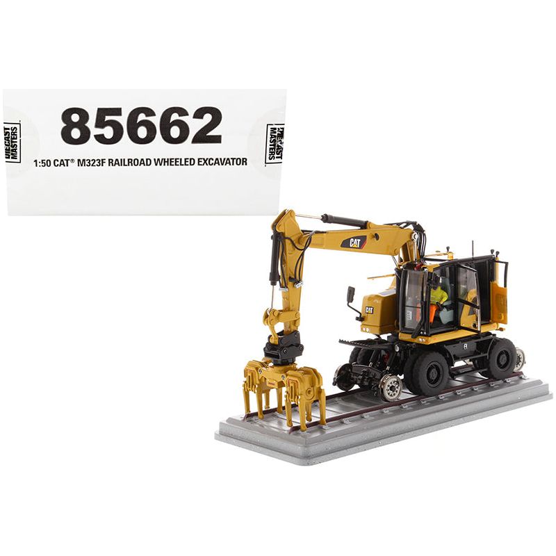 CAT Caterpillar M323F Railroad Wheeled Excavator with Operator and 3 Work Tools (CAT Yellow Version) "High Line Series" 1/50 Diecast Model by Diecast Masters