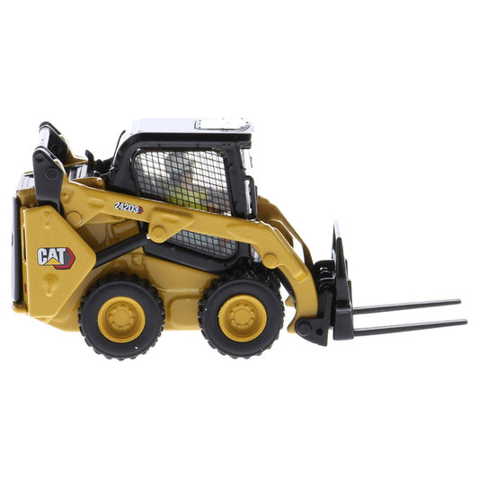 CAT Caterpillar 242D3 Wheeled Skid Steer Loader with Work Tools and Operator Yellow "High Line Series" 1/50 Diecast Model by Diecast Masters