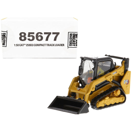 CAT Caterpillar 259D3 Compact Track Loader with Work Tools and Operator Yellow "High Line Series" 1/50 Diecast Model by Diecast Masters