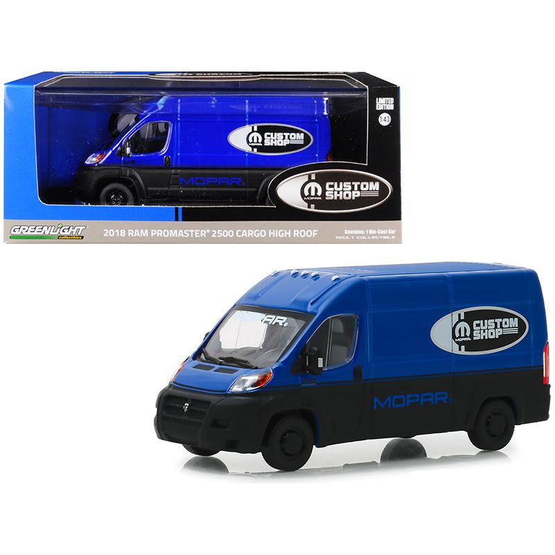 2018 RAM ProMaster 2500 Cargo Van High Roof Blue and Black "MOPAR Custom Shop" 1/43 Diecast Model Car by Greenlight